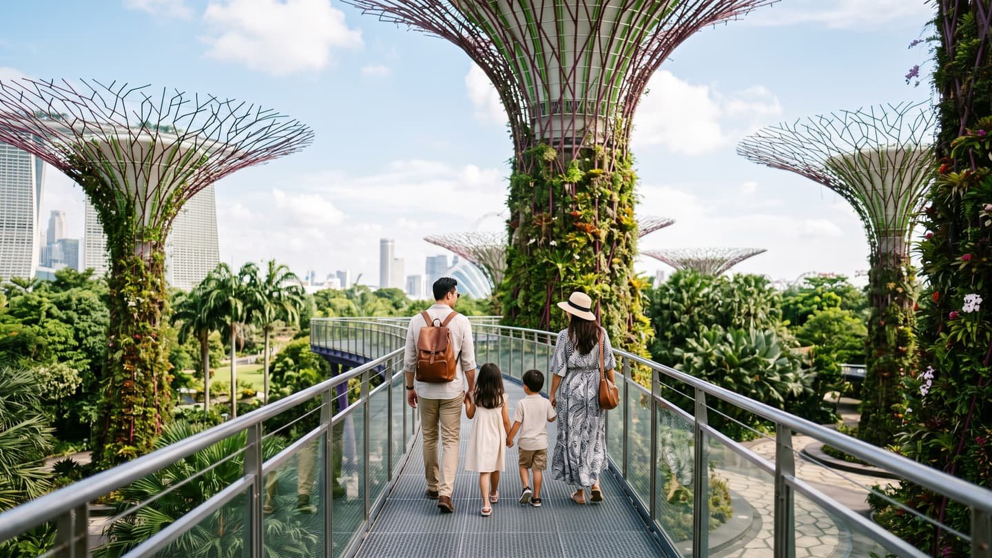 Children exploring the Supertree Grove at Gardens by the Bay, Singapore